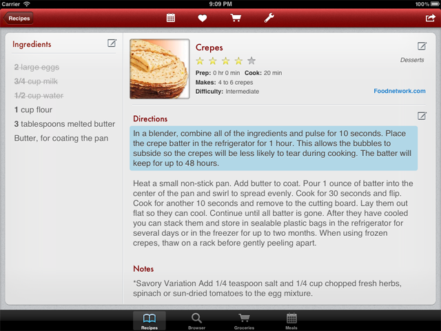 Recipe Screen (Paprika for iPad v1.6.0)