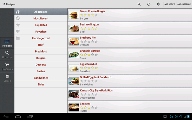 Recipes Screen (Paprika for Android v1.0.2)