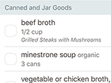 The grocery list - ingredients are automatically sorted into aisles and consolidated.