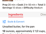 Viewing a recipe - scale the ingredients up or down to match your desired serving size.